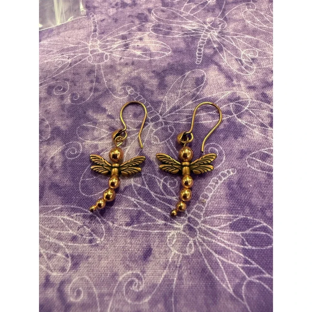 Dragonfly Dangle Earrings Copper Bronze Nature Boho Charm Whimsical Cottagecore